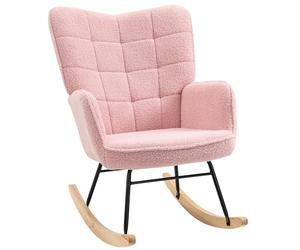 HOMCOM Mecedora de Borreguito Silla Mecedora con Patas de Madera de Haya y Marco de Acero Silla para Lactancia Carga 120 kg para Dormitorio Salón Rosa