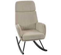 HOMCOM Mecedora en Terciopelo Acanalado con Respaldo Alto Asiento Amplio y Patas en Madera de Caucho Beige Aosom España