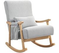HOMCOM Mecedora Moderna Silla Mecedora de Pana con Patas y Reposabrazos de Madera de Caucho Cojín Lumbar y Bolsillo Mecedora para Lactancia Carga 120 kg para Dormitorio Salón Gris