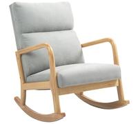 HOMCOM Mecedora Tapizada en Lino para Lactancia 150 kg para Salón Gris | Silla Mecedora, Patas de Madera de Caucho, Reposabrazos, para Dormitorio