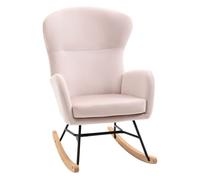 HOMCOM Silla Mecedora Tapizada en Terciopelo Sillón Balancín Relax con Asiento Acolchado Reposabrazos y Pies de Madera de Haya para Salón Dormitorio 65x87x102 cm Rosa