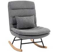 HOMCOM Mecedora Tapizado de Lino con Cojín Lumbar Respaldo Alto Asiento Amplio Doble Capa Gris Claro