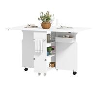 HOMCOM Mesa abatible con estantes de 3 Niveles, MDF 130x80x76,5 cm Blanco