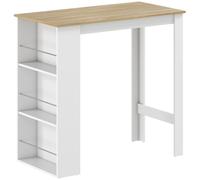 HOMCOM Mesa Alta Bar Bistró Alta con 3 Estantes Laterales Estructura de Madera para Comedor 112x57x106cm Blanco Aosom España