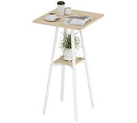 HOMCOM Mesa Alta Cocina Cuadrada con Estante de Almacenamiento, Mesa Alta Bar Moderna para 2 Personas con Marco de Metal para Salón y Comedor, 55x55x95 cm, Madera Natural y Blanco