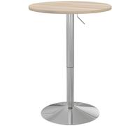HOMCOM Mesa Alta Cocina, Mesa Alta Bar Redonda para 2 Personas, Altura Ajustable 69-91 cm, Tablero Giratorio 360°, Base de Acero, para Salón, Comedor, Cocina, 60x60x91 cm, Roble Claro