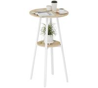 HOMCOM Mesa Alta Cocina Redonda con Estante de Almacenamiento, Mesa Alta Bar Moderna para 2 Personas con Marco de Metal para Salón y Comedor, 55x55x95 cm, Madera Natural y Blanco