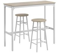 HOMCOM Mesa Alta con Taburetes de Cocina Marco de Acero Estilo Industrial Mesa Alta para Comedor 105x40x90 cm Natural y Blanco Aosom España