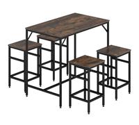 HOMCOM Mesa Alta de Cocina con 4 Taburetes Industrial Reposapiés Ahorro de Espacio para Espacios Reducidos Marrón Rústico