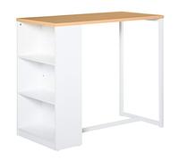 HOMCOM Mesa Alta de Cocina Mesa de Bar con 3 Estantes Estructura de Metal Antivuelco Carga 100 kg para Comedor 115x55x100 cm Blanco y Roble