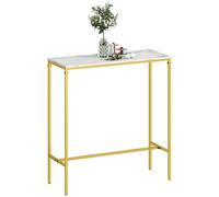 HOMCOM Mesa Alta de Cocina Rectangular con Tablero Efecto mármol y Estructura de Acero, para Comedor y Cocina, 100 x 40 x 107 cm, Dorado