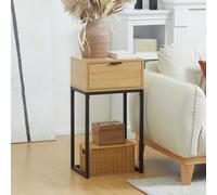 HOMCOM Mesa Auxiliar con Cajón y Patas de Acero para Pasillo 40x30x76 cm Natural Natural Wood