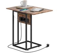 HOMCOM Mesa Auxiliar con Encimera Plegable 39x29x57 cm Marrón Rústico | Mesa Auxiliar para Sofá, Estación de Carga, Forma de C, Puerto USB y USB-C, Salón y Dormitorio