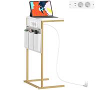 HOMCOM Mesa Auxiliar con Estación de Carga Mesa para Sofá con 2 Puertos USB 1 Puerto USB-C y Bolsillo Organizador Mesita Auxiliar para Salón Dormitorio Blanco