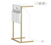 HOMCOM Mesa Auxiliar con Estación de Carga Mesa para Sofá con 2 Puertos USB 1 Puerto USB-C y Bolsillo Organizador Mesita Auxiliar para Salón Dormitorio Blanco