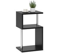 HOMCOM Mesa Auxiliar con Luz LED de 3 Niveles Mesita Auxiliar Moderno con Forma de S Estantes Abiertos y Estructura de Aluminio para Salón Dormitorio 44x38x75 cm Negro Brillo