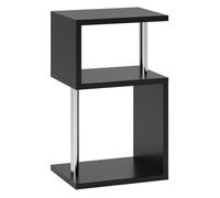 HOMCOM Mesa Auxiliar con Luz LED de 3 Niveles Mesita Auxiliar Moderno con Forma de S Estantes Abiertos y Estructura de Aluminio para Salón Dormitorio 44x38x75 cm Negro Brillo