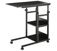 HOMCOM Mesa Auxiliar con Ruedas 80x40 cm Mesa para Sofá en Forma de C con Altura Ajustable 3 Niveles de 72-82 cm Marco de Metal para Salón Cocina Negro