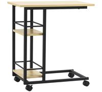 HOMCOM Mesa Auxiliar con Ruedas en Forma de C con 2 Estantes Estilo Moderno 60x34,5x64,5cm Natural Aosom España