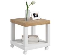 HOMCOM Mesa Auxiliar con Ruedas Estante Abierto Mesa para Sofá Sala Dormitorio 40x40x40 cm Natural y Blanco