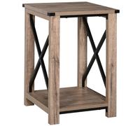HOMCOM Mesa Auxiliar de Café Estilo Retro Industrial con Estante de Almacenaje Marco de Forma X Roble Versátil Aosom España