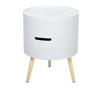 Homcom mesa auxiliar de salón moderna mesita de noche con tapa extraíble 2 espacios de almacenamiento y patas de madera para dormitorio sofá esquina ø38x48,3 cm