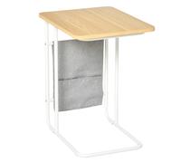 HOMCOM Mesa Auxiliar de Sofá en Forma de C con Bolsa de Almacenaje Mesa Lateral para Salón Dormitorio 37x48x55,8 cm Roble y Blanco Aosom España