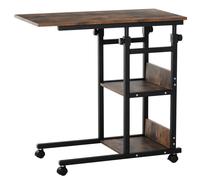 HOMCOM Mesa Auxiliar de Sofá Mesa Lateral en Forma de C con Ruedas Frenos Altura Ajustable 3 Niveles Marco Metal 80x40x75-85 cm Negro Aosom España