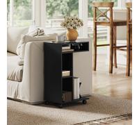 HOMCOM Mesa auxiliar en forma de C con 4 estantes, ruedas, mesa de centro, mesa de salón, escritorio para portátil para salón y dormitorio 40x30x69 cm negro