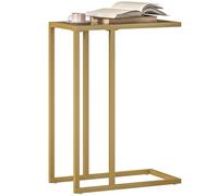 HOMCOM Mesa Auxiliar en Forma de C, Mesa Auxiliar Moderna con Tablero de Vidrio Templado, Estructura de Acero para Espacios Pequeños, Sala de Estar, Dormitorio, Tono Dorado