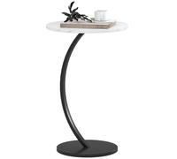 HOMCOM Mesa Auxiliar en Forma de C, mesita de Noche Redonda con Parte Superior de Efecto mármol, Mesa Auxiliar Moderna con Marco de Metal para Sala de Estar, Dormitorio, Oficina, Color Blanco