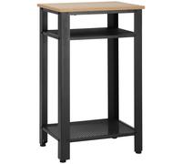 HOMCOM Mesa Auxiliar Estilo Industrial Mesita de Noche con 2 Estantes de Rejilla Metal y Pies Ajustables 45x35x75cm Roble y Negro Aosom España