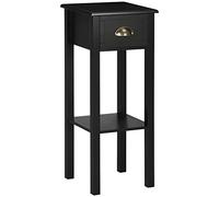 HOMCOM Mesa Auxiliar Estilo Moderno Mesita Auxiliar con Cajón y Estante de Almacenamiento Mesita de Noche para Sala de Estar Dormitorio 30x30x75 cm Negro