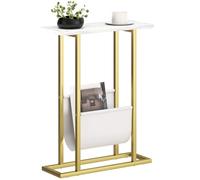 HOMCOM Mesa Auxiliar Estrecha 45x18x58,5 cm Blanco veta mármol | Mesa de extremo delgada con revistero, mesita de noche para espacios pequeños, salón, dormitorio