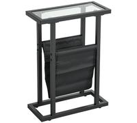 HOMCOM Mesa auxiliar estrecha bout de canapé en metal con portarevistas y tablero de vidrio templado 40x18x55,5 cm Negro Aosom España