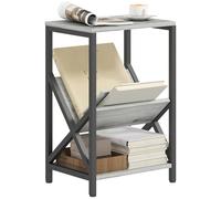 HOMCOM Mesa auxiliar estrecha, extremo de sofá con almacenaje en 3 niveles, revistero en forma de V, estructura de acero, mesa de centro industrial para salón, dormitorio, 40 x 30 x 61 cm, gris oscuro