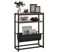 HOMCOM Mesa auxiliar estrecha, mesa auxiliar industrial con 3 niveles de almacenamiento, revistero en forma de V, mesilla de noche delgada para salón, dormitorio, espacios pequeños, 43 x 18 x 56 cm,