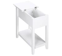 HOMCOM Mesa Auxiliar Mesita de Noche Tapa Abatible 60,5x32,5x70 cm Blanco | Estante de Almacenamiento, Orificio de Cable Oculto, para Salón Cama Dormitorio
