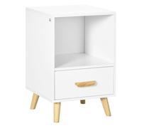 Homcom mesa auxiliar moderna mesita de noche con 1 cajón y compartimiento de almacenamiento mesilla de noche para salón dormitorio cama 40x40x62 cm blanco