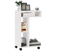 HOMCOM Mesa Auxiliar Multifuncional en Forma de C Blanco | Mesa Auxiliar para Sofá, con Ruedas, Compartimentos Abiertos, Salón Dormitorio Oficina