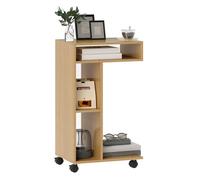 HOMCOM Mesa Auxiliar Multifuncional en Forma de C Mesa Auxiliar para Sofá con Ruedas Compartimentos Abiertos Mesa Lateral para Sofá Salón Dormitorio Oficina 40x30x69 cm Roble