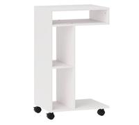 HOMCOM Mesa Auxiliar Multifuncional en Forma de C Mesa Auxiliar para Sofá con Ruedas Compartimentos Abiertos Mesa Lateral para Sofá Salón Dormitorio Oficina 40x30x69 cm Blanco