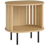 HOMCOM Mesa auxiliar ovalada mesa de extremo almacenamiento abierto patas de acero diseño de lamas 50x39x50cm efecto madera natural Aosom España