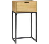 HOMCOM Mesa Auxiliar con Cajón y Patas de Acero para Pasillo 40x30x76 cm Natural Natural Wood