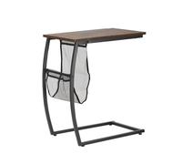 HOMCOM Mesa Auxiliar para Sofá y Cama Mesita Auxiliar Pequeña en Forma de C con Bolsillo de Almacenaje Estilo Industrial para Salón 53x35x64,5 cm Marrón Rústico