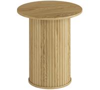 HOMCOM Mesa auxiliar redonda Ø 48 cm, mesa baja con patas acanaladas para salón, dormitorio o espacios pequeños, roble