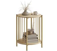 HOMCOM Mesa Auxiliar Redonda de 2 Niveles con Estante de Almacenaje Ø41x49 cm Madera Natural