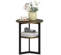 HOMCOM Mesa auxiliar redonda, mesa baja salón industrial con estantes de almacenamiento y marco de acero, punta de sofá para salón, dormitorio, diámetro 40 x 48 cm, color marrón