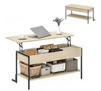 HOMCOM Mesa baja con bandeja elevable, mesa de salón industrial con compartimento oculto y estante abierto, patas reforzadas en L estable, para sala de estar, oficina, 95 x 40 x 59 cm, efecto madera