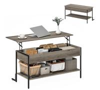 HOMCOM Mesa baja con bandeja elevable, mesa de salón industrial con compartimento oculto y estante abierto, patas reforzadas en L estable, para salón, oficina, 95 x 40 x 59 cm, gris